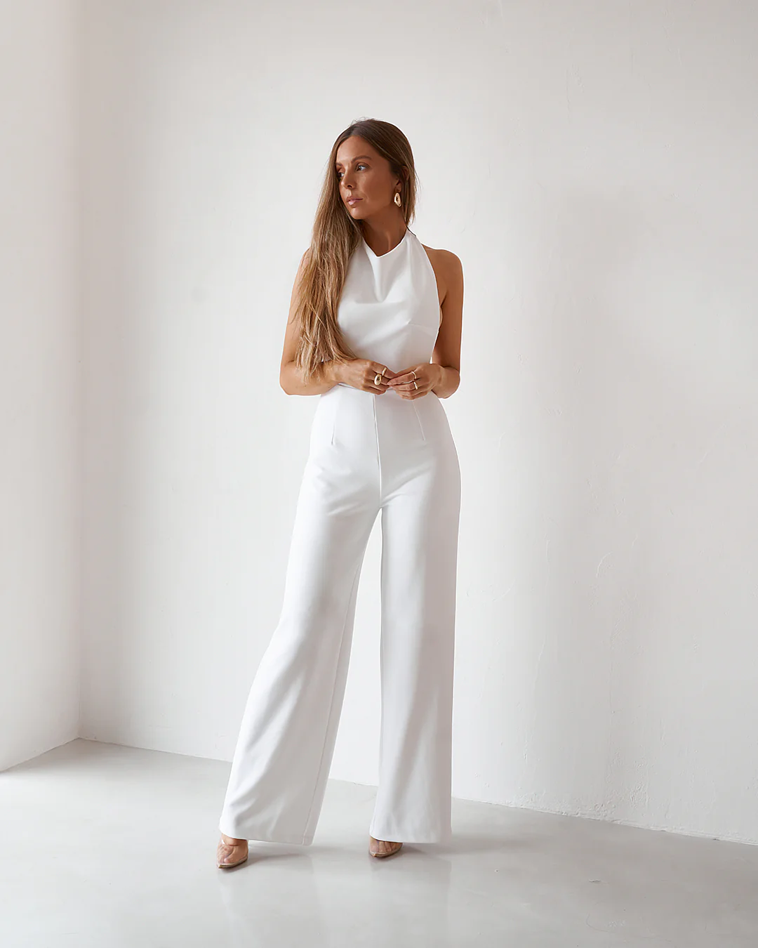 Backless Jumpsuit - Vintage White - Image 3