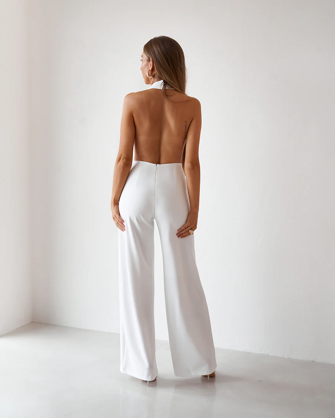 Backless Jumpsuit - Vintage White - Image 8