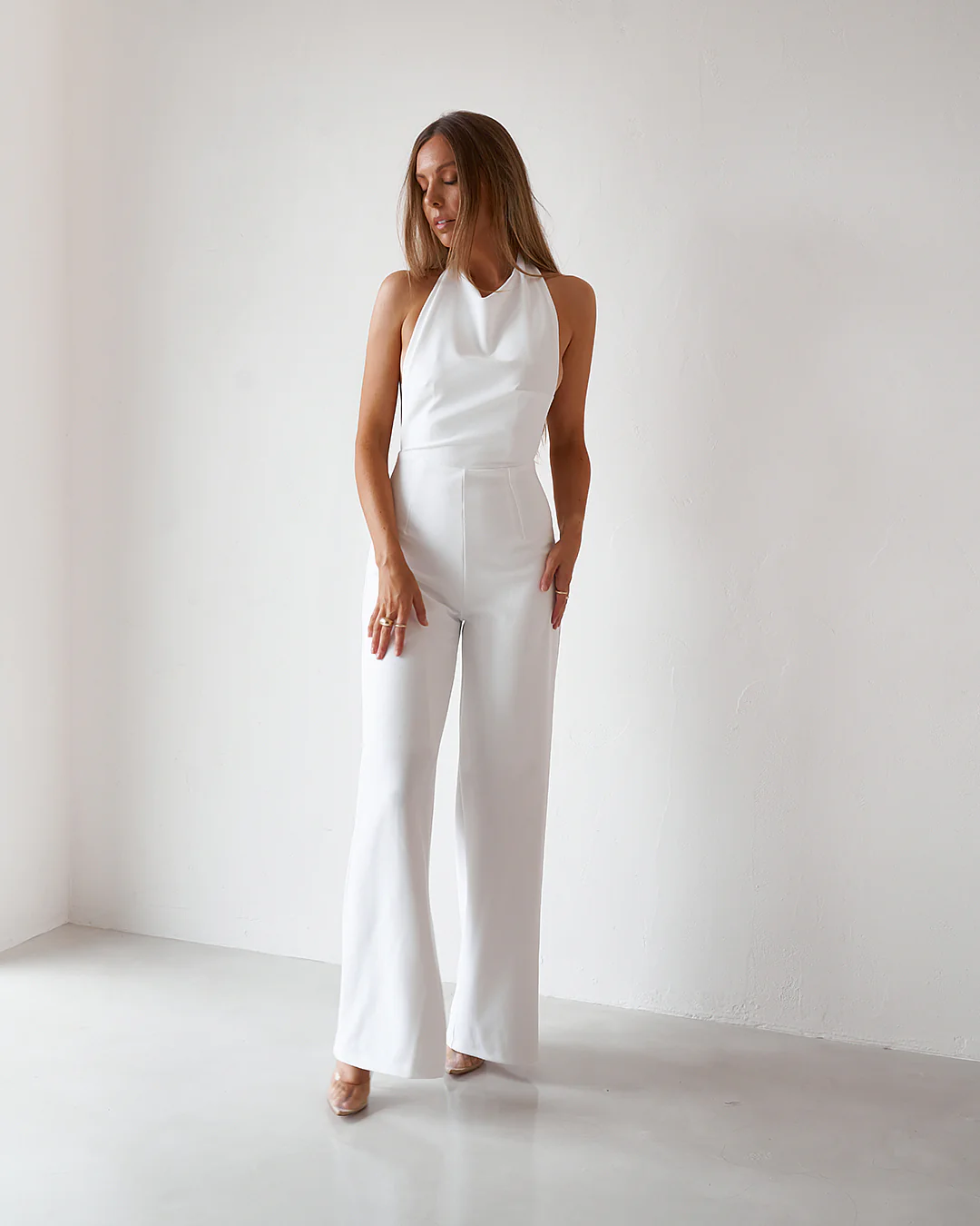 Backless Jumpsuit - Vintage White - Image 9