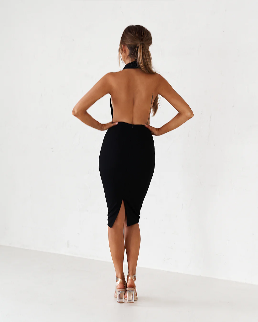 Backless Midi Dress - Black - Image 3