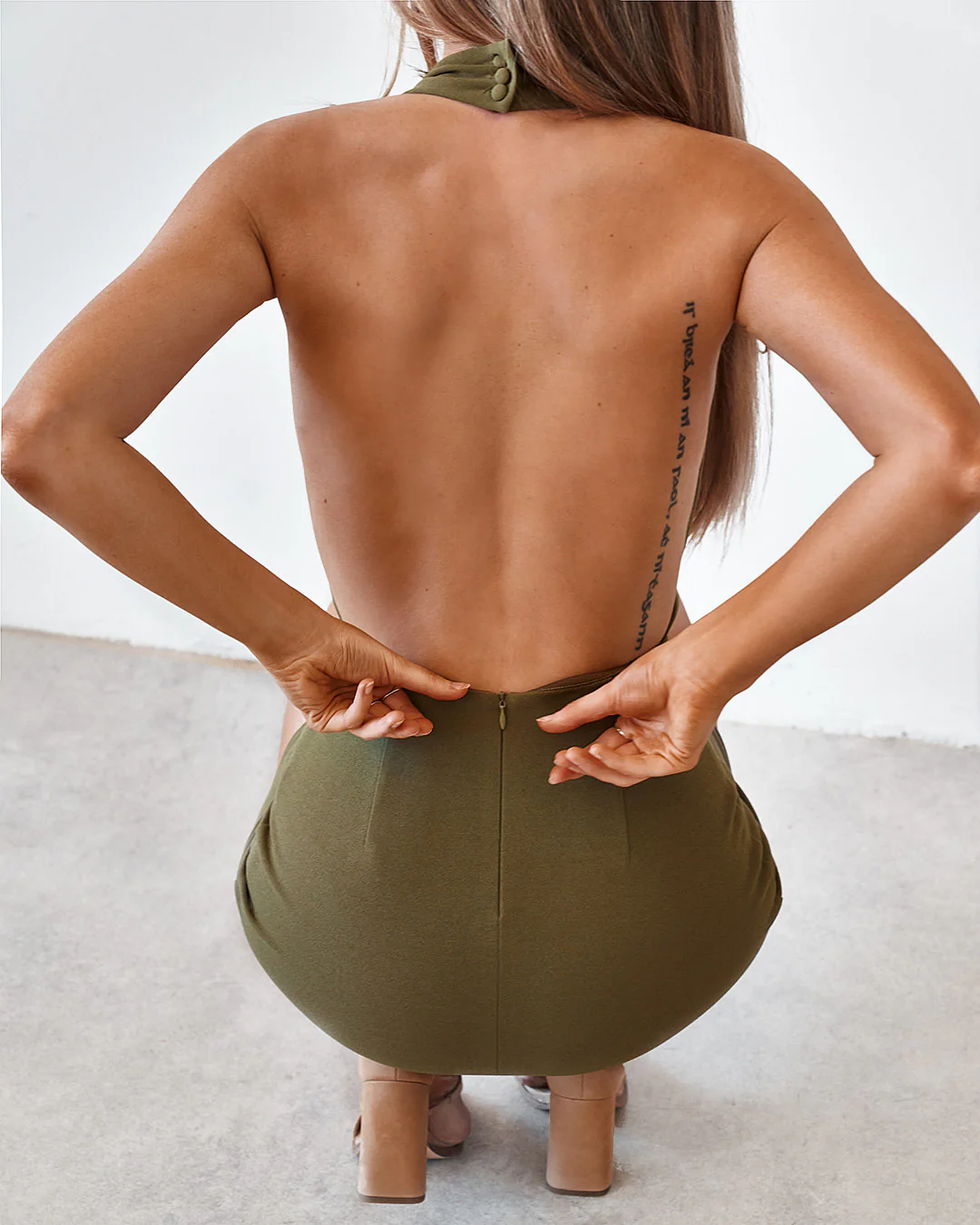 Backless Mini Dress - Burnt Olive - Image 7
