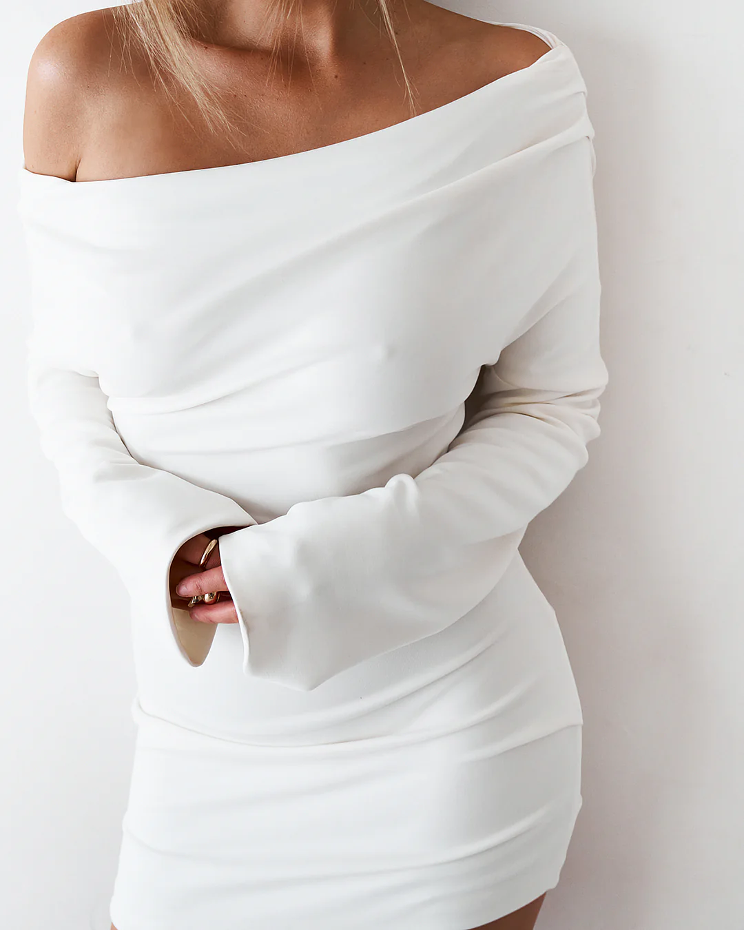 Cupro Long Sleeve Mini - White - Image 8
