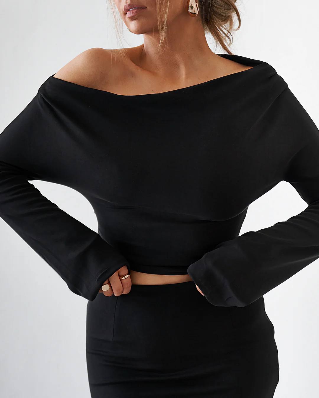 Cupro Long Sleeve Top - Black - Image 3