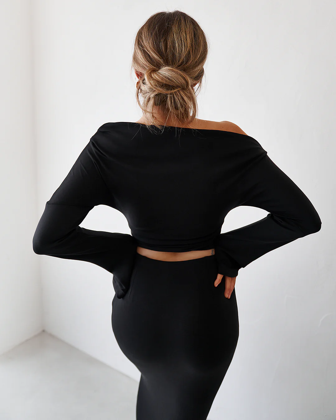 Cupro Long Sleeve Top - Black - Image 5