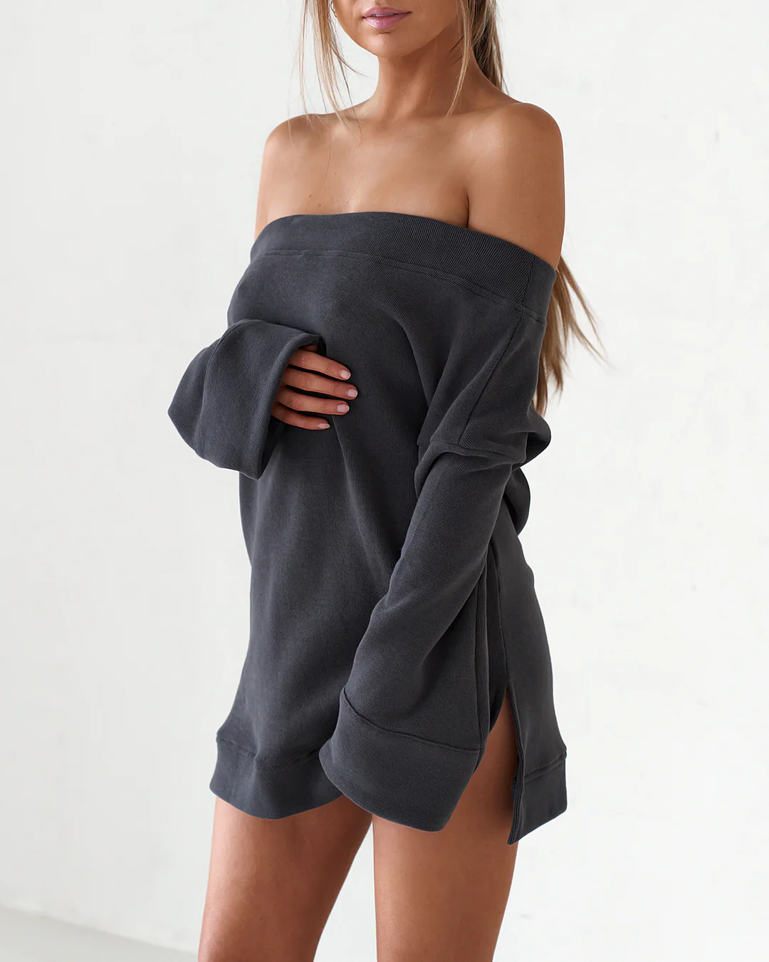 Off The Shoulder Mini Dress - Charcoal - Image 4