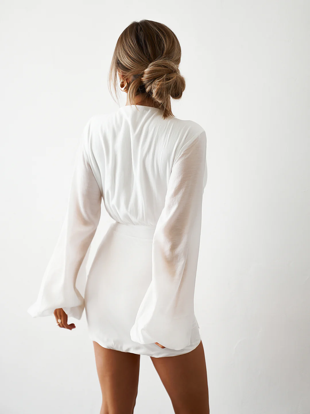 Plunge Mini Dress - White - Image 4