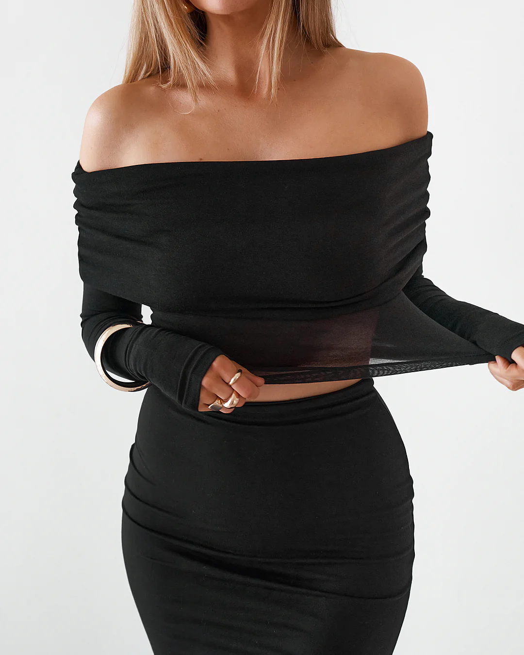 Sheer Long Sleeve Top - Black - Image 5