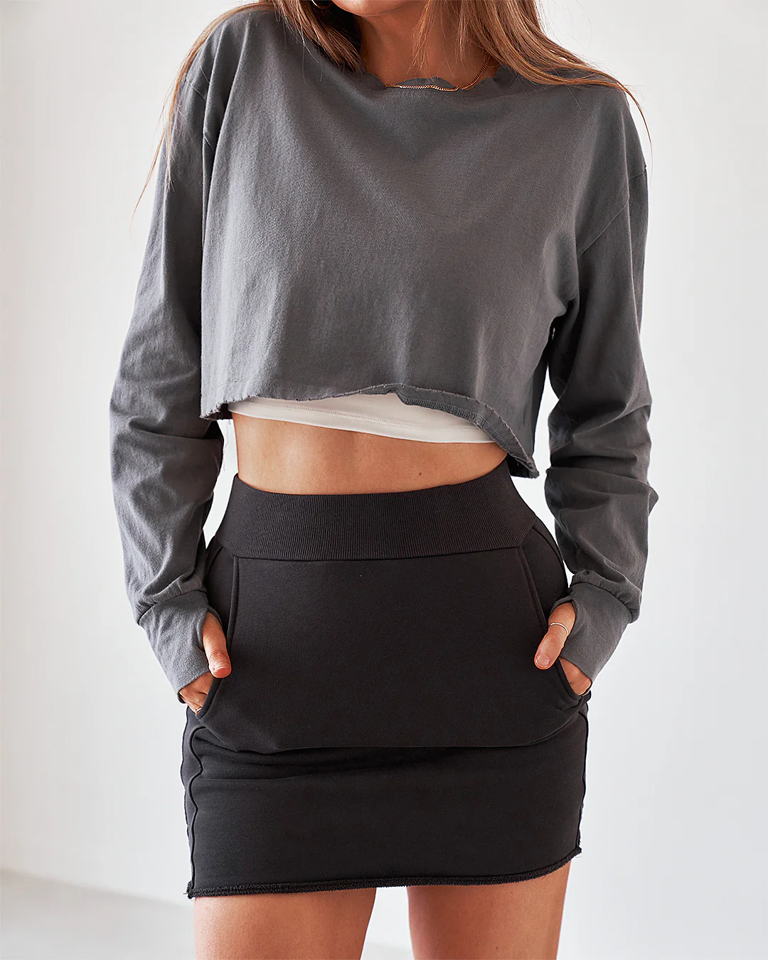 Sweat Mini Skirt - Washed Charcoal - Image 3